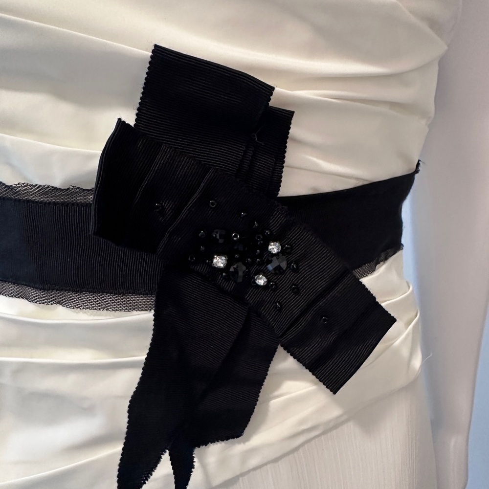 White Strapless Gown with Black Waist Bow